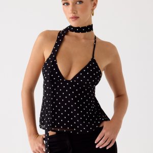 Quiero Backless Top - Black Polkadot