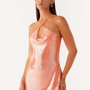 Radiant Energy Cowl Back Mini Dress - Orange