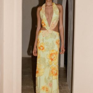 Really Something Beaded Maxi Dress - Green Floral Beaded