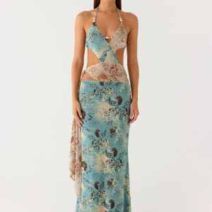 Rebel Beaded Maxi Dress - Aqua Blur