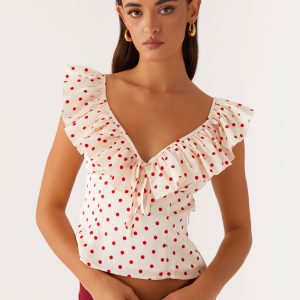 Regan Ruffle Top - Red Polka Dot