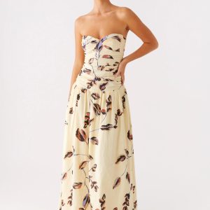 Rhea Ruched Maxi Dress - Buttercream Bliss