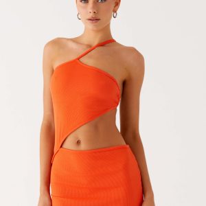 Riano Cut Out Mini Dress - Fire Orange