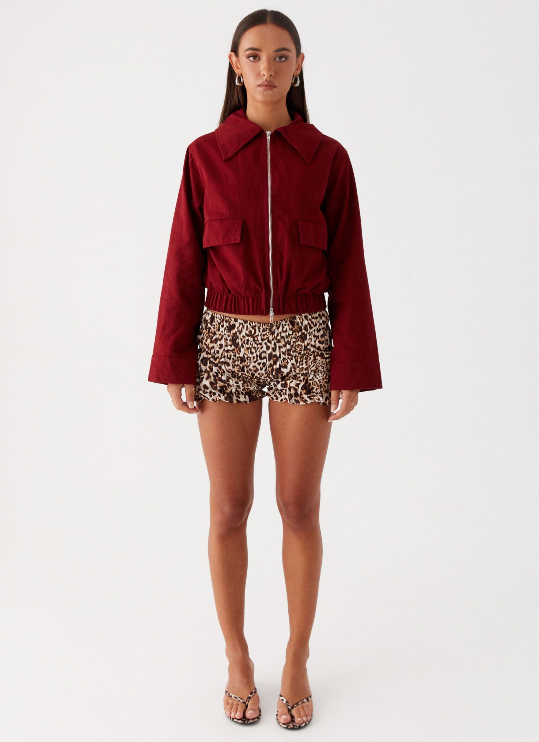 Right Direction Oversized Bomber Jacket - Deep Red - Image 4