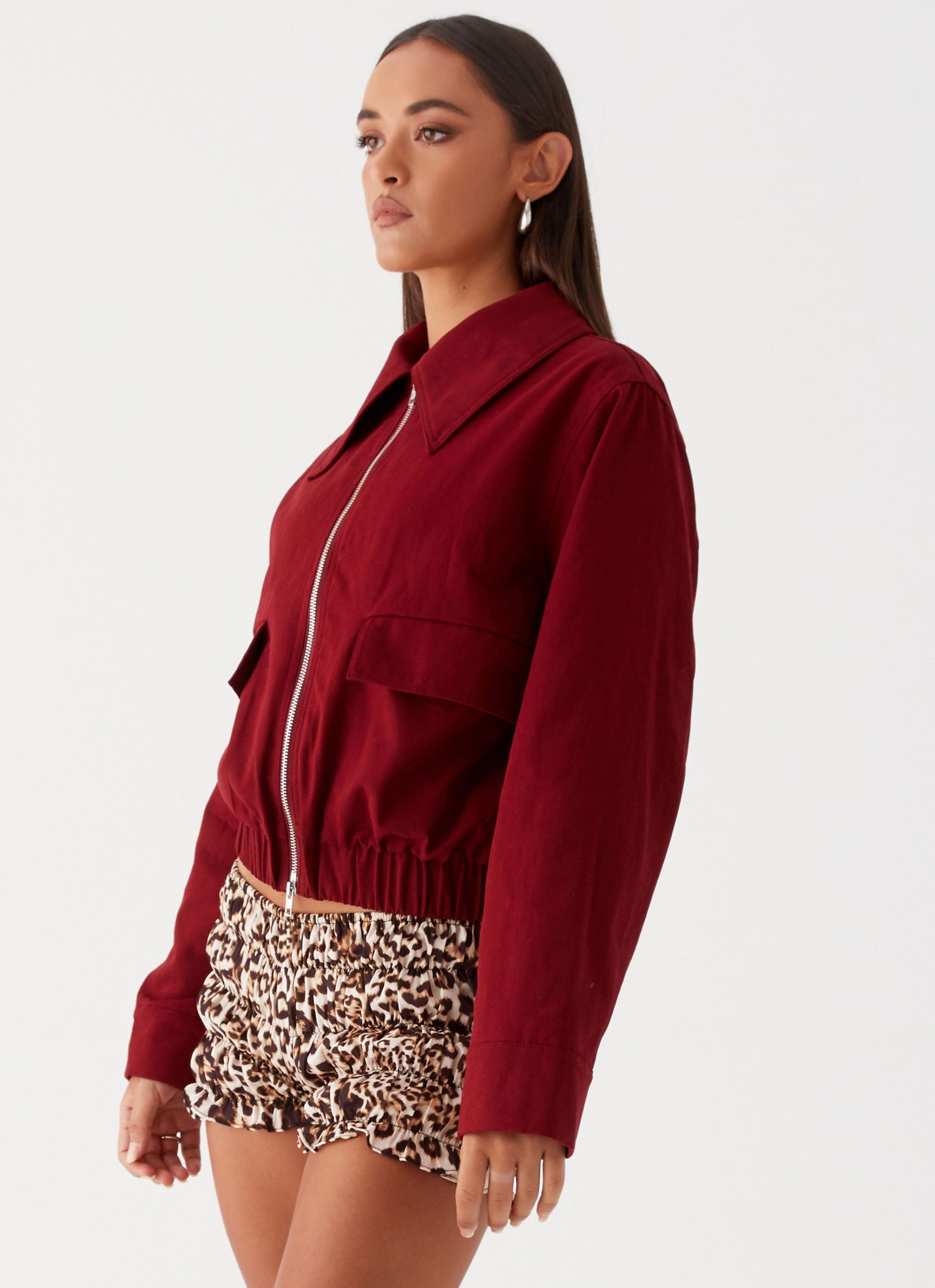 Right Direction Oversized Bomber Jacket - Deep Red - Image 5