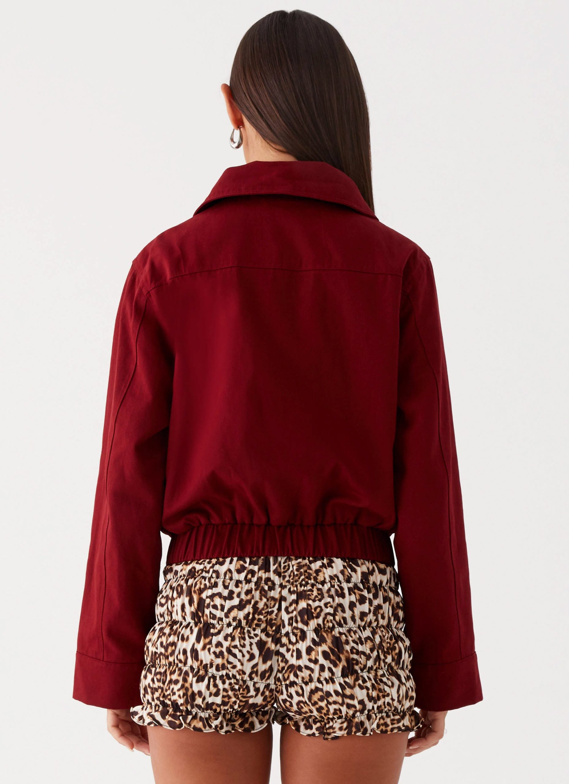 Right Direction Oversized Bomber Jacket - Deep Red - Image 6