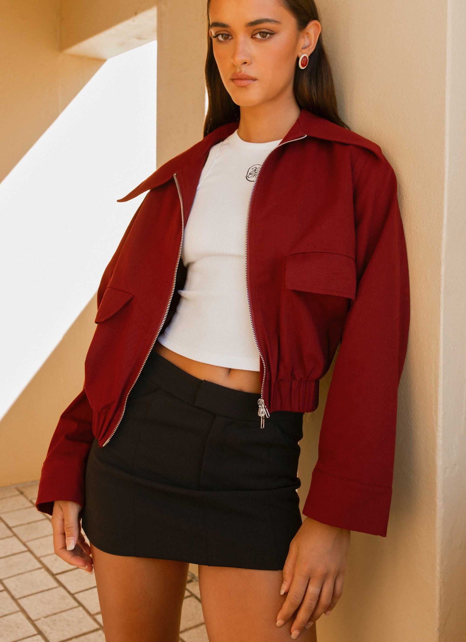 Right Direction Oversized Bomber Jacket - Deep Red - Image 3