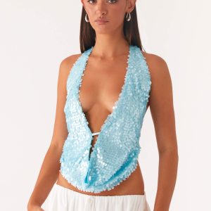 Rio Dreams Cowl Neck Halter Top - Turquoise