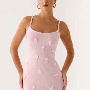 Roa Embellished Knit Mini Dress - Pink