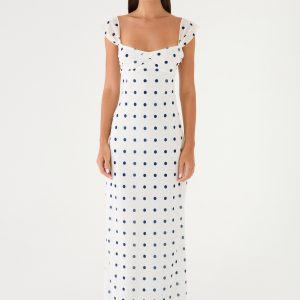 Roma Notte Maxi Dress - Porcelain Blue Polka Dot