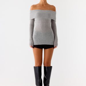 Romeo Bardot Knit Top - Grey