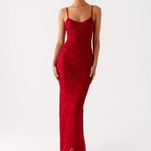 Rosa Corset Maxi Dress - Red