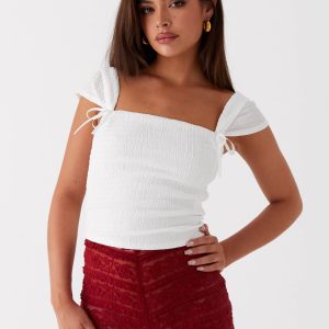 Rosalee Knit Bow Top - White