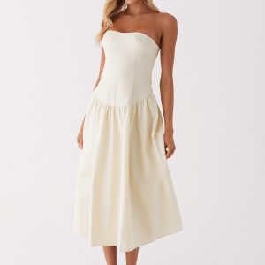 Rosebud Bustier Midi Dress - Ivory
