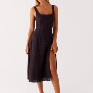 Rowyn Midi Dress - Black Polka Dot