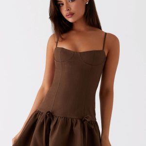 Running Late Mini Dress - Chocolate