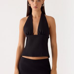 Rushing Around Halter Top - Black