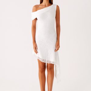 Rylee One Shoulder Midi Dress - White