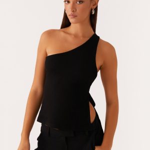 Safiya One Shoulder Top - Black