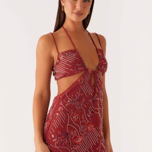 Sahara Nights Beaded Mini Dress - Rust