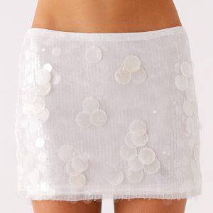 Salihah Sequin Shell Mini Skirt - White