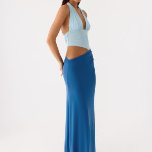 Saresther Halter Neck Maxi Dress - Blue