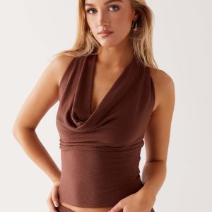 Sass Cowl Neck Top - Brown