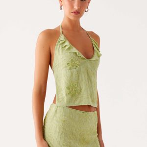 Savoir Beaded Halter Top - Mint