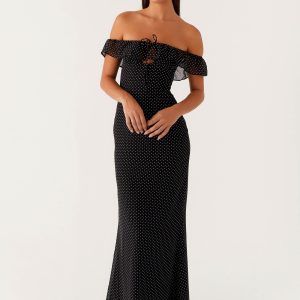 Scarlet Cherry Maxi Dress - Black Polka Dot