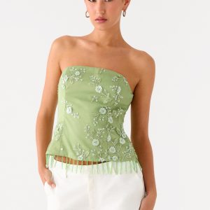 Sea Garden Beaded Strapless Top - Green