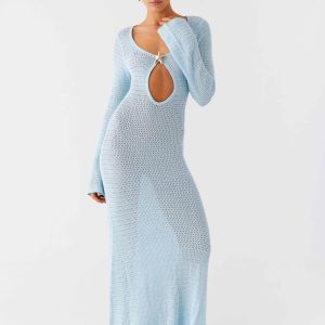 Seascape Crochet Maxi Dress - Blue