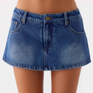 Sebastian Low Rise Denim Mini Skort - Blue Wash