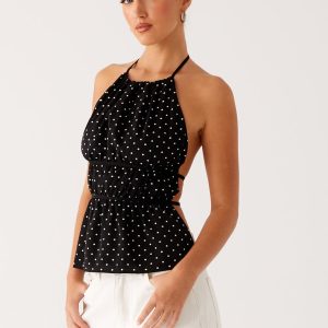 Sergio Halter Top - Black Polka Dot