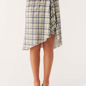 Shes A Lady Midi Skirt - Cedar Check
