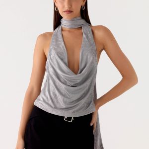Shining Lights Cowl Top - Silver