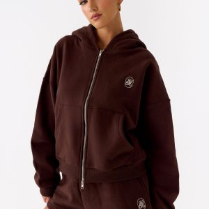 Signature Double Zip Up Hoodie - Chocolate
