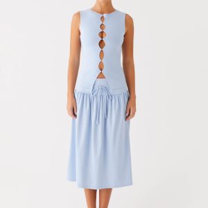 Silver Tides Midi Skirt - Blue