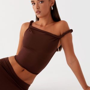 Solace Soul Twist Shoulder Top - Chocolate