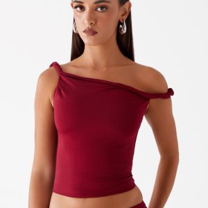Solace Soul Twist Shoulder Top - Maroon