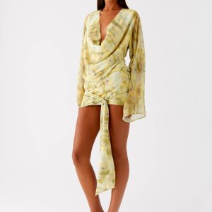 Sorrel Long Sleeve Mini Dress - Yellow Tie Dye