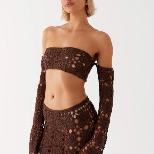 Sorrentino Crochet Long Sleeve Top - Chocolate