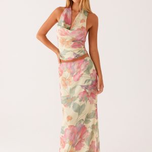 Soulful Low Rise Maxi Skirt - Yellow Peony