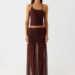 Sparkling Night Maxi Skirt - Chocolate