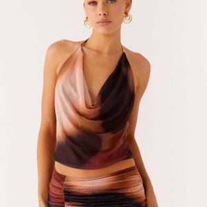 Stargazer Mesh Cowl Top - Black Gradient