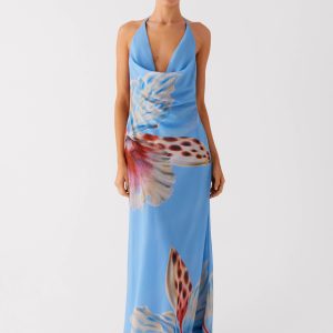 Stars Align Cowl Maxi Dress - Deep Sea Bloom