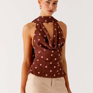 Stealing Love Scarf Top - Chocolate Strawberry Dot