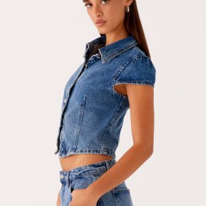 Stella Button Up Top - Blue