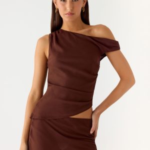 Stereotype One Shoulder Top - Chocolate