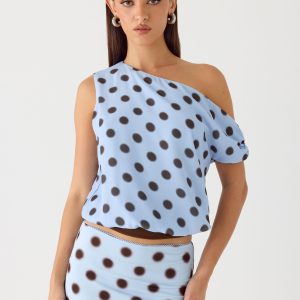 Stick Around Top - Blue Mocha Dot