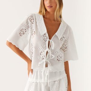 Summer Escape Embroidered Top - White